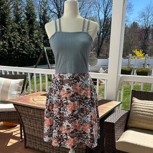 NWT Pact Organic Lake Blossoms/Lake Stripe Fit & Flare Strappy Dress